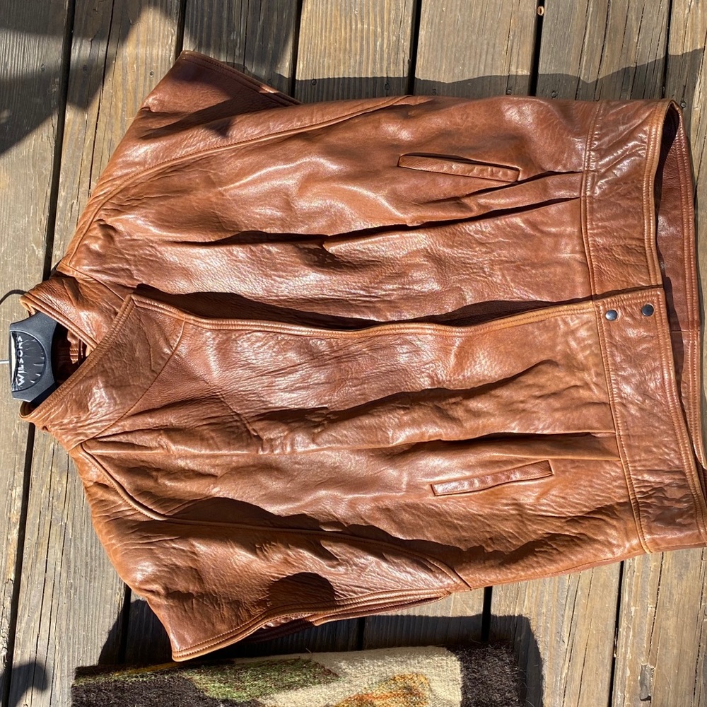 Brown Leather (rather) short sleeve jacket